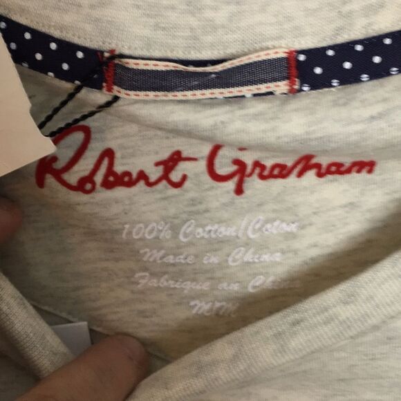 NWT Robert Graham Movember graphic short sleeve oatmeal tee t-shirt Sz Medium - Picture 3 of 16